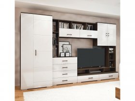 Стенка Коста МДФ (дуб венге/белый глянец) в Зеленогорске - zelenogorsk.mebel-nsk.ru | фото